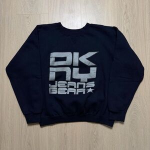 Vintage DKNY Jeans Long Sleeve Crewneck Sweatshirt Womens Small Black Silver 90s